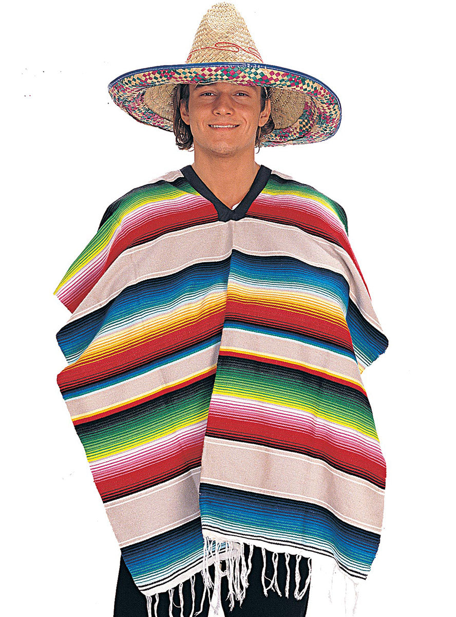 Main image of Rainbow Striped Mens Deluxe Mexican Costume Poncho