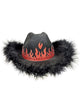 Image of Feather Trim Black Cowboy Costume Hat With Red Glitter Flames