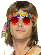 1970s Red Lens Mens Hippie Costume Glasses