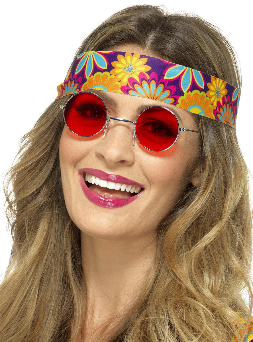 Image of Red Lens Womens 1970s Hippie Costume Glasses