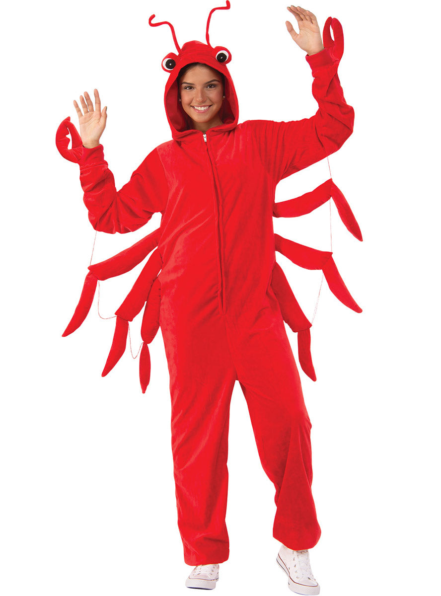 Womens Red Rock Lobster Animal Onesie Costume - Main Image