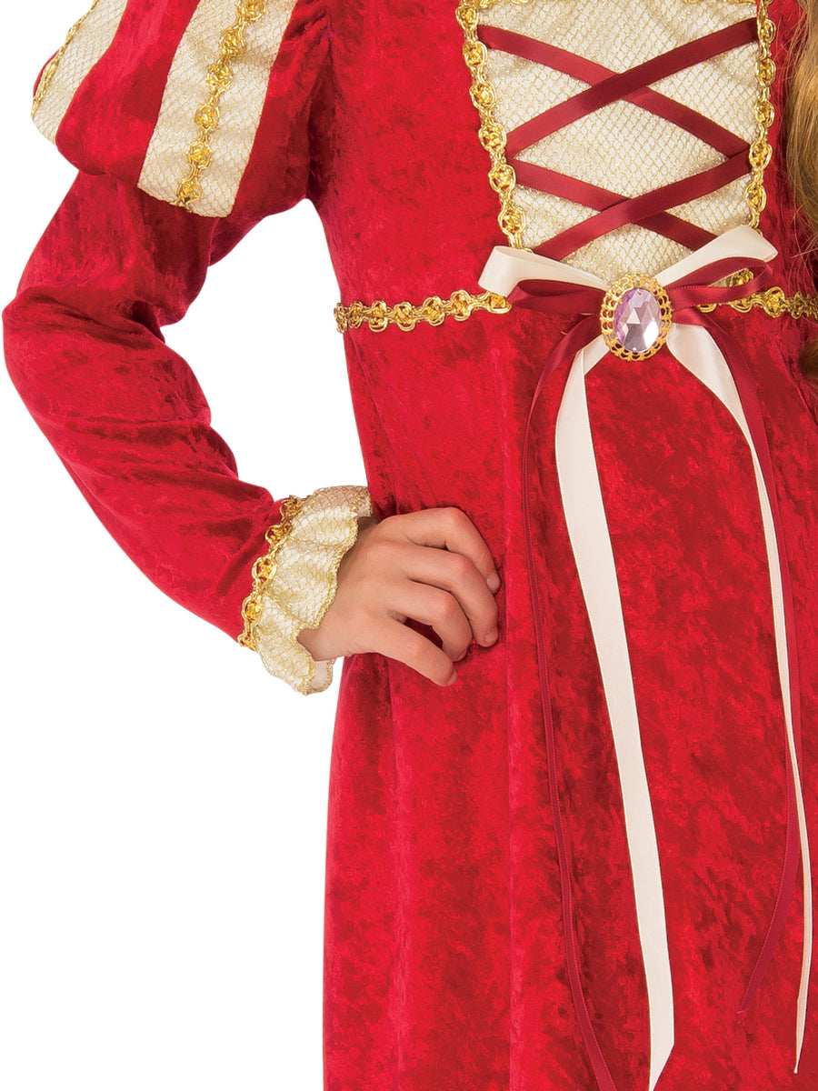 Girls Red Medieval Princess Costume - Close Image 2