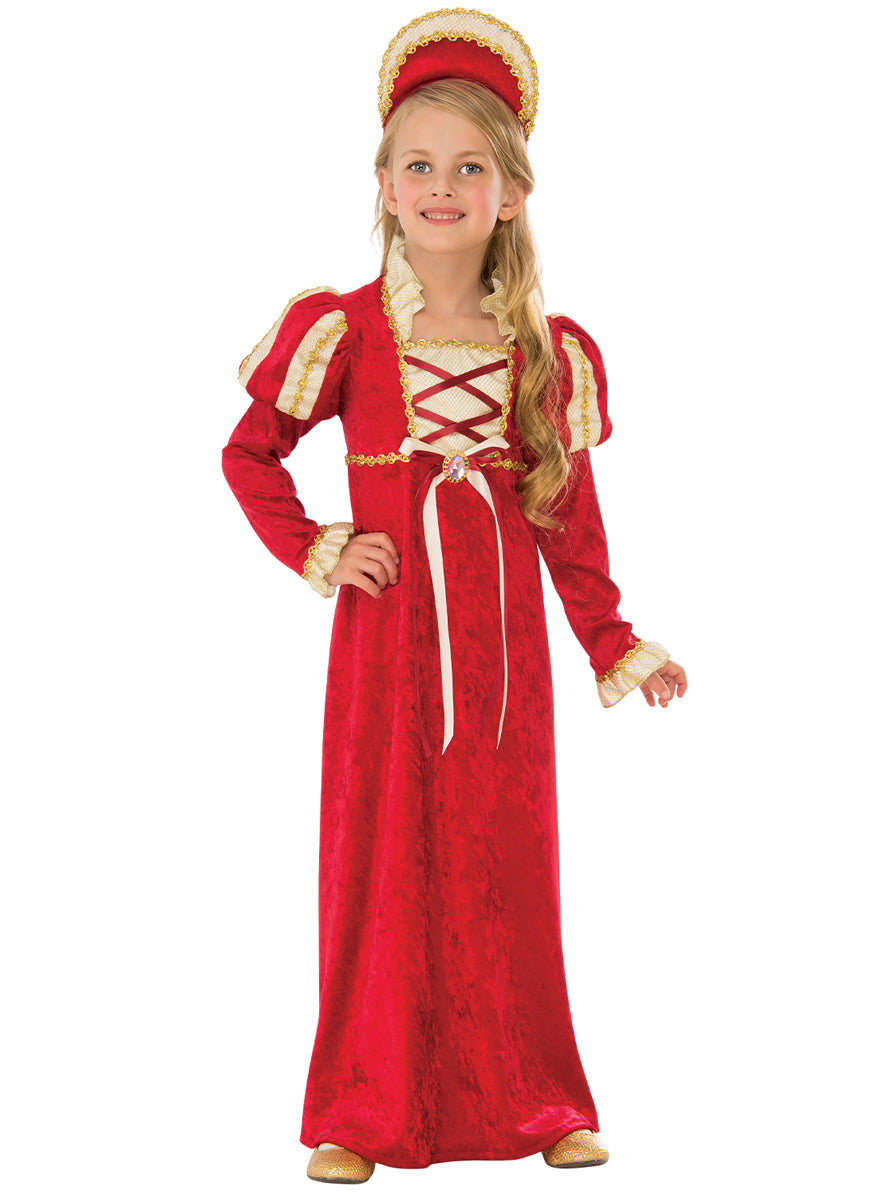 Girls Red Medieval Princess Costume - Main image