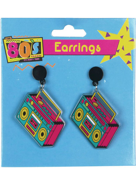 Ghetto Blaster Novelty Adults 1980s Costume Earrings - Main Image