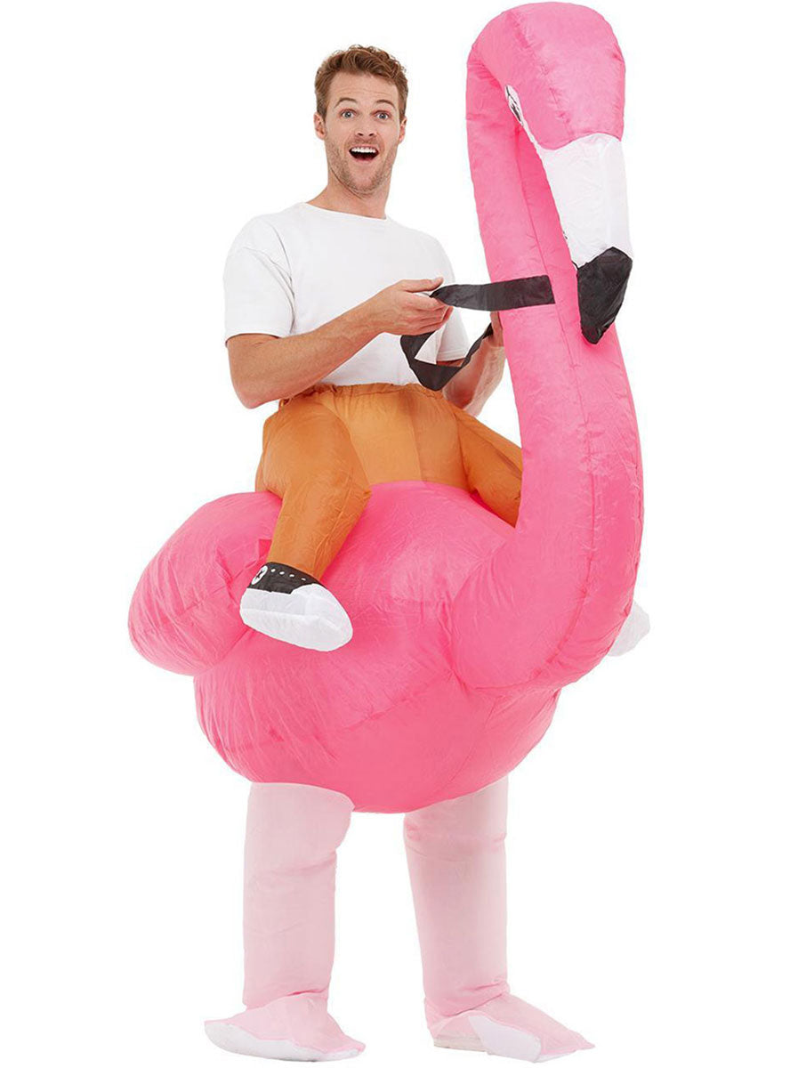 Image of Ride On Inflatable Flamingo Adults Costume - Alternate Front View