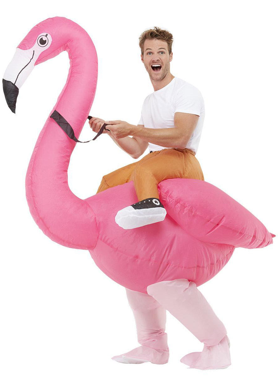 Image of Ride On Inflatable Flamingo Adults Costume - Side View