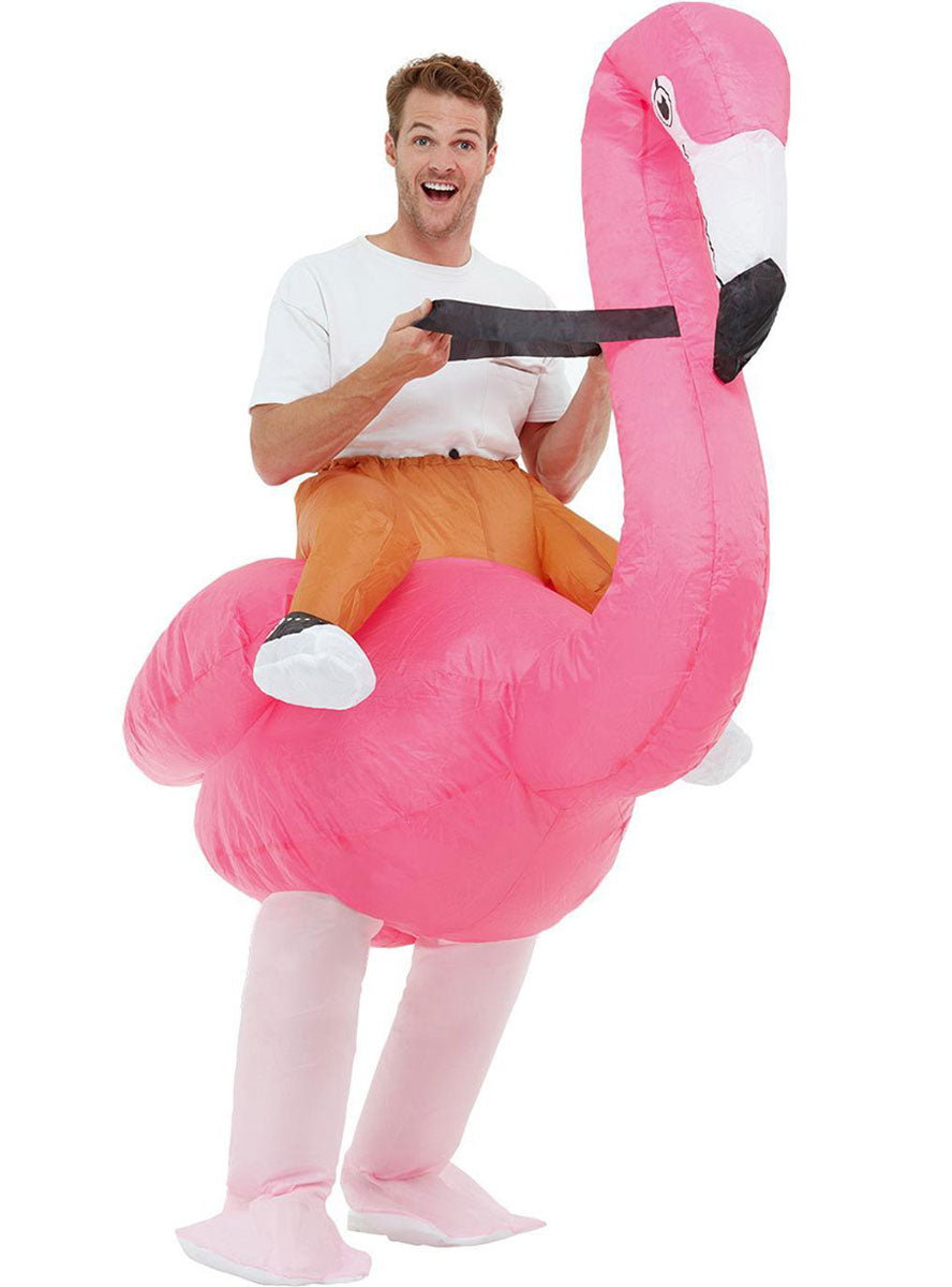 Image of Ride On Inflatable Flamingo Adults Costume - Main Front View