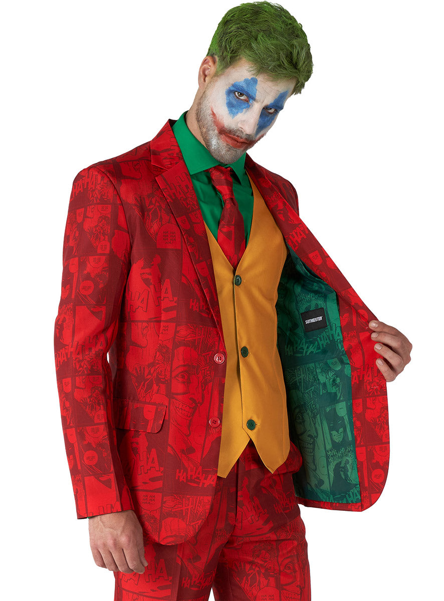 Close Jacket Image of Scarlet Joker Mens Deluxe Villain Costume Suit