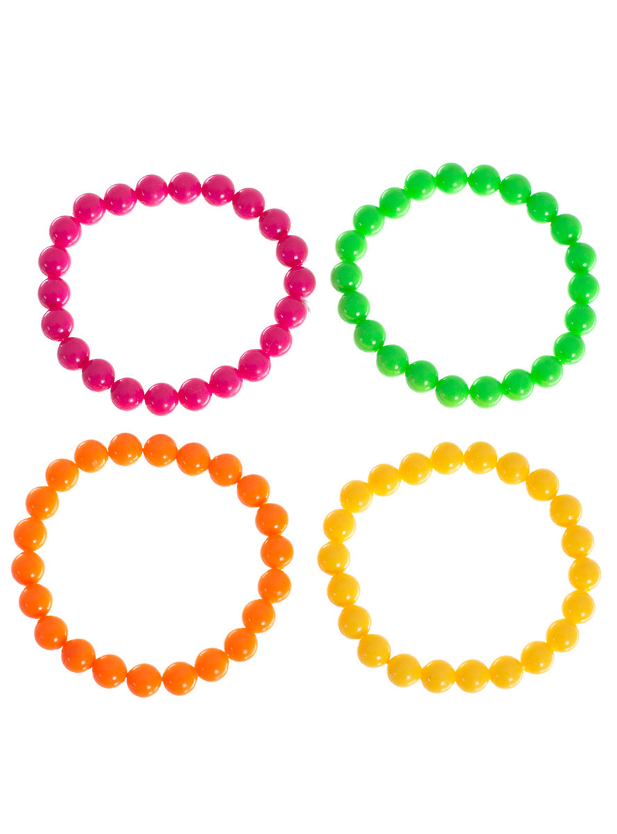 Main image of Neon Beaded 4 Pack 1980s Bracelets