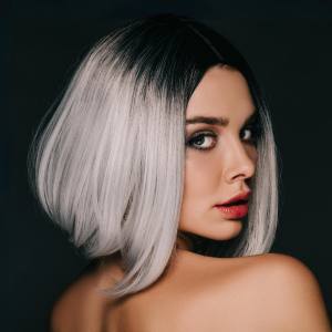 Image of a woman wearing a silver bob wig