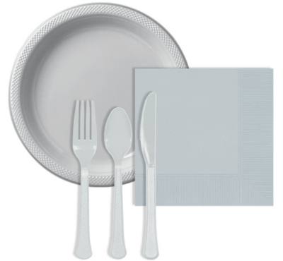 Image of silver party supplies