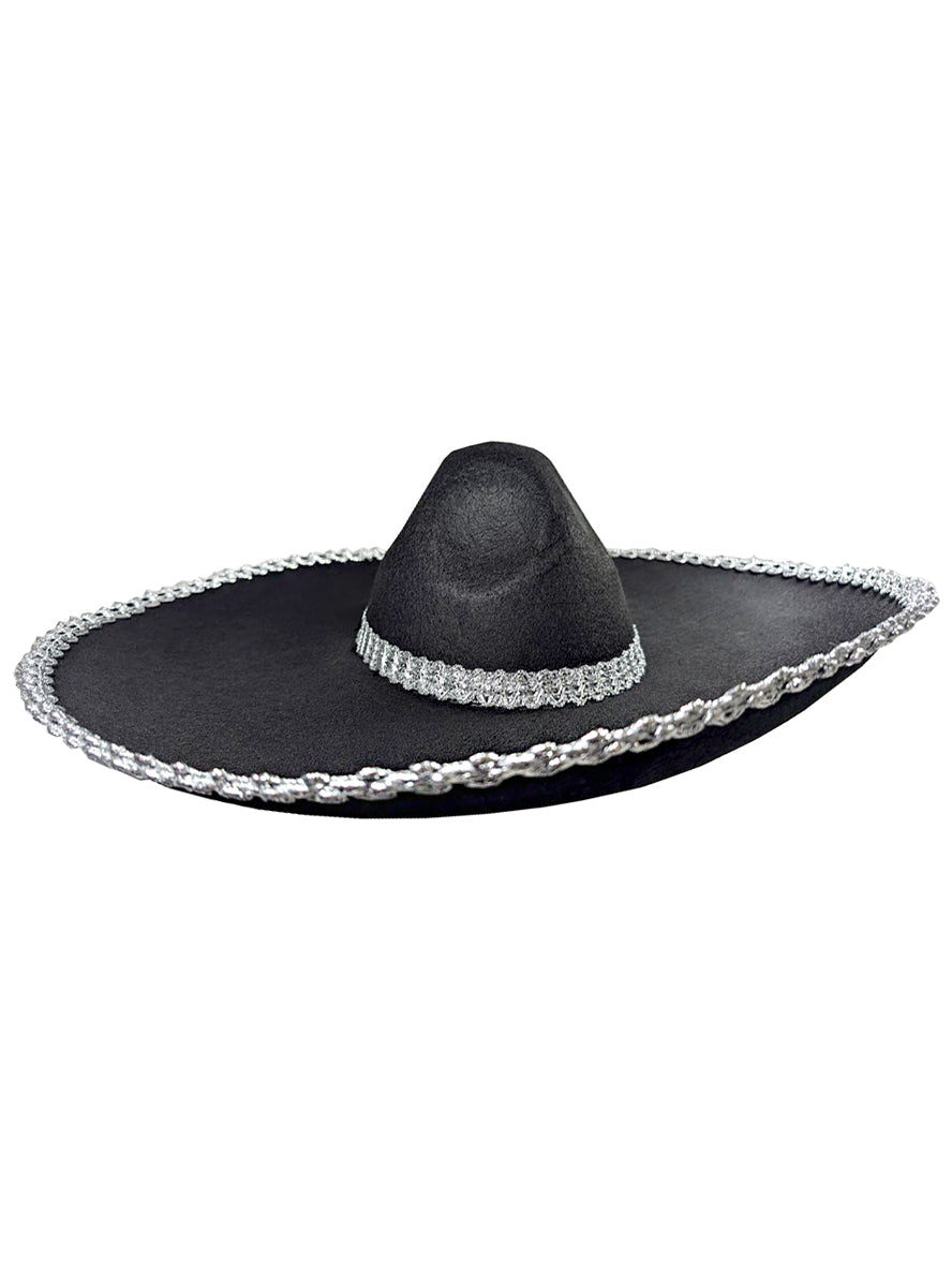 Image of Mexican Bandito Adults Black Costume Hat With Silver Trim