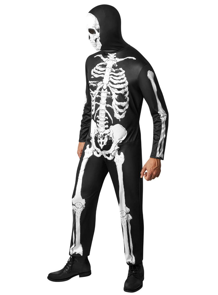 Mens Black And White Skeleton Jumpsuit Halloween Costume - Side Image