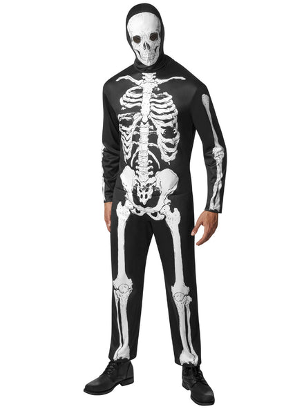 Mens Black And White Skeleton Jumpsuit Halloween Costume - Main Image