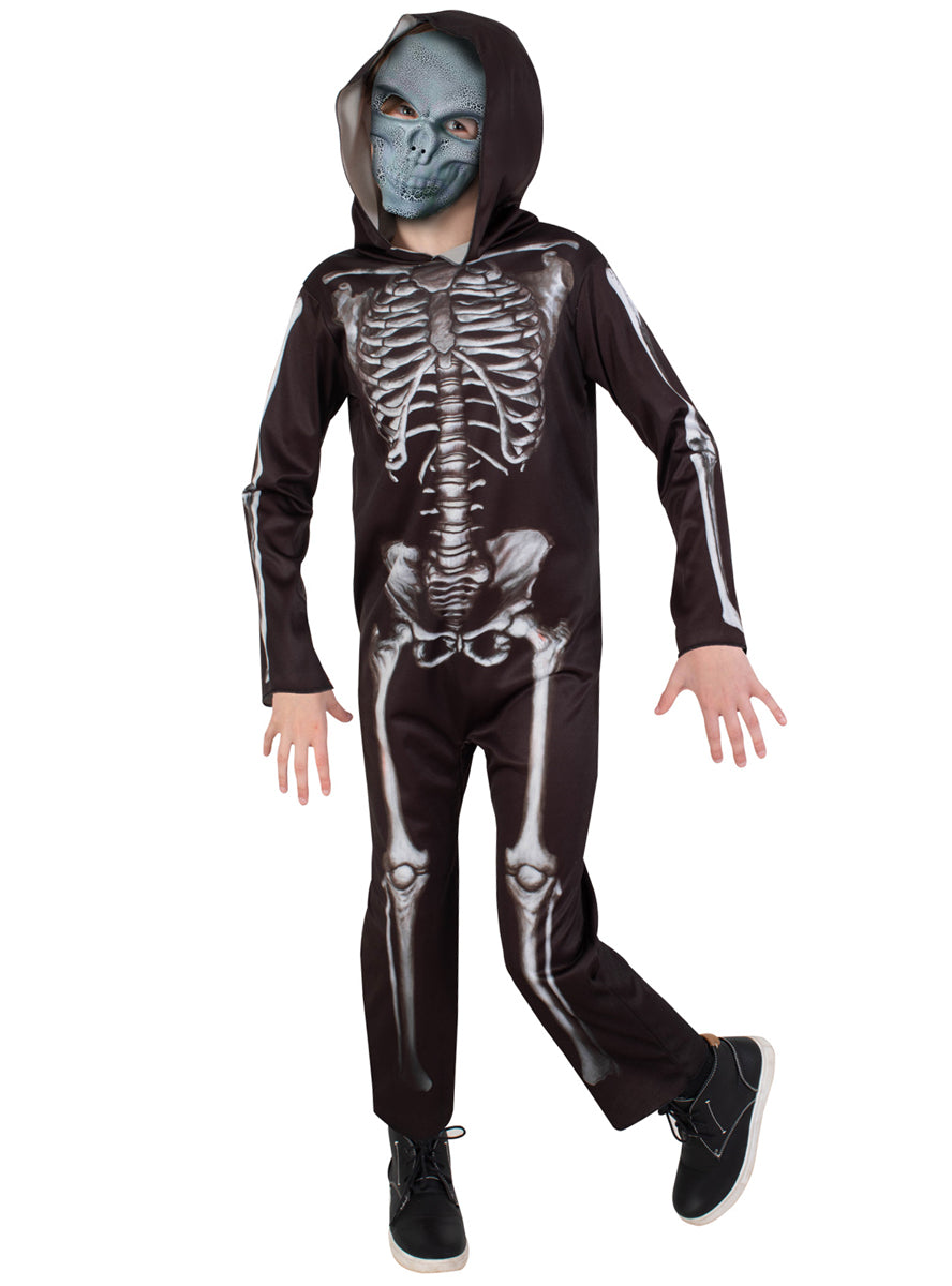 Boys Black And White Skeleton Jumpsuit Halloween Costume - Alternative Image