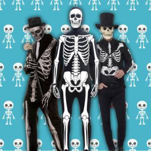 Image of men in skeleton costumes