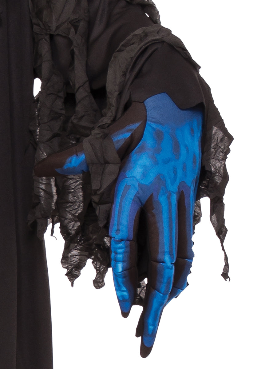 Boys Hooded Black And Blue Skull Phantom Halloween Costume - Close Image 2