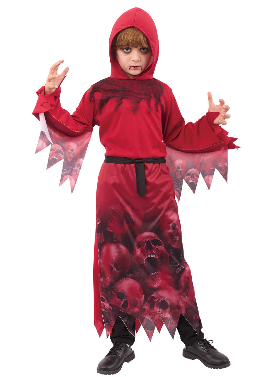 Main image of Grim Reaper Boys Red Skull Halloween Costume Robe