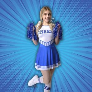 Image of a girl in a blue cheerleader costume