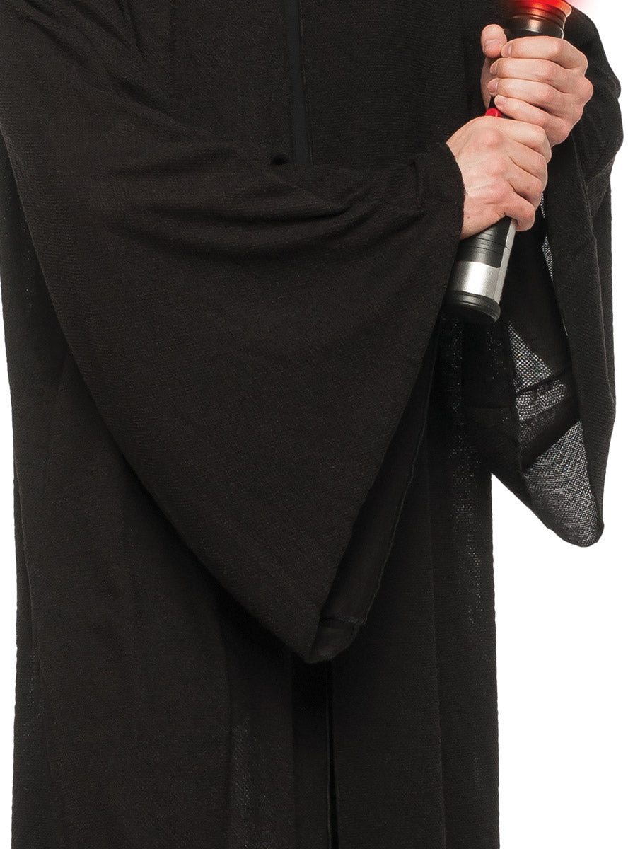 Image of Star Wars Sith Mens Black Hooded Robe Costume - Close Up Image 2