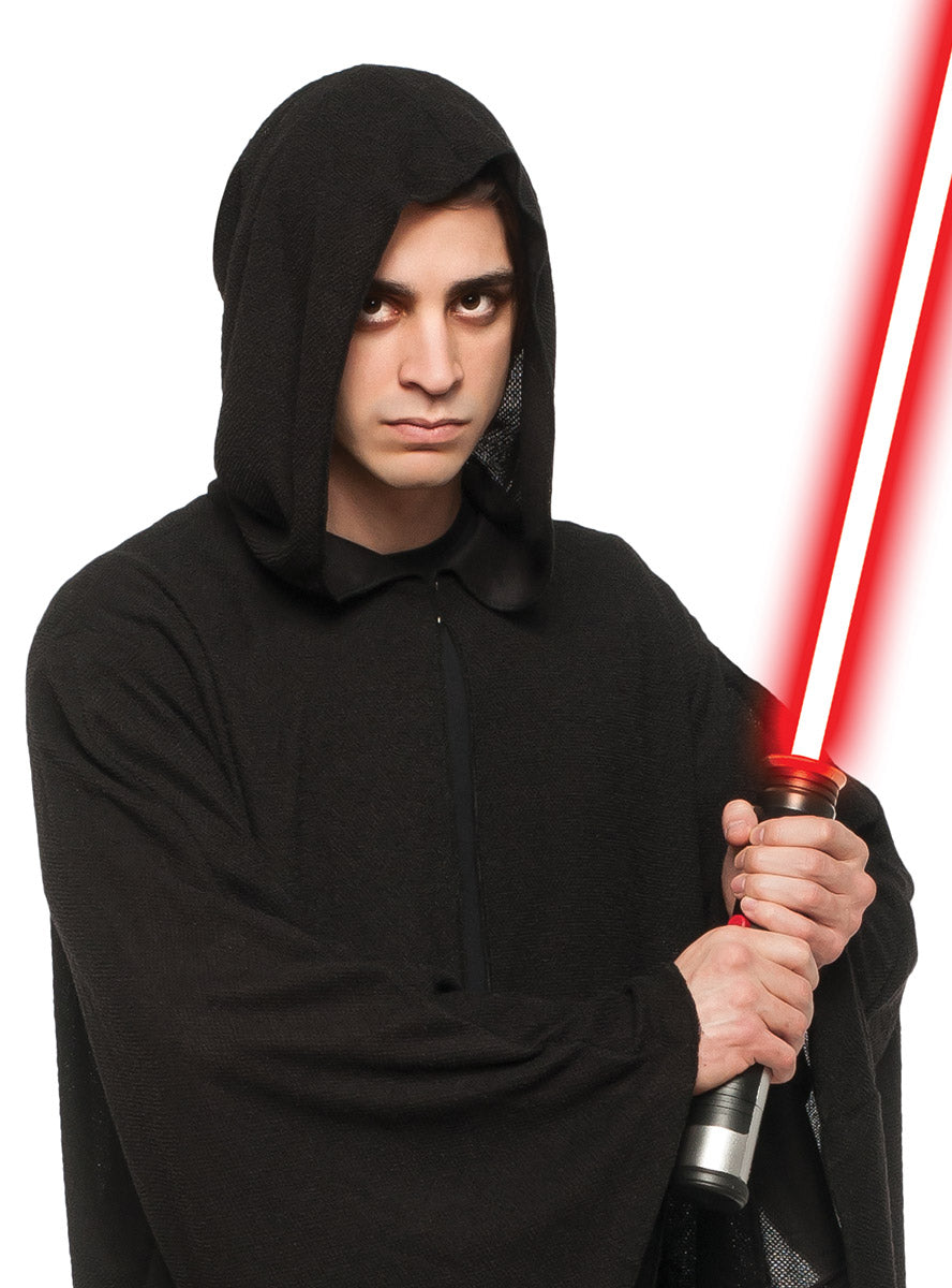 Image of Star Wars Sith Mens Black Hooded Robe Costume - Close Up Image 1