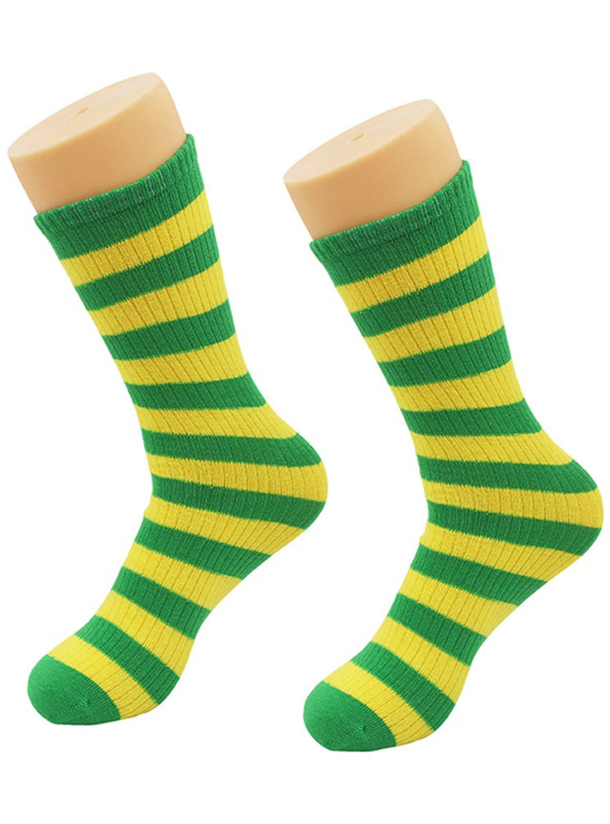 Green And Gold Striped Adults Australian Costume Socks - Main Image