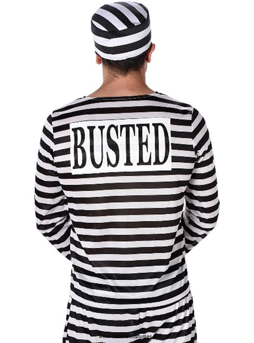 Back image of Busted Convict Mens Striped Prisoner Costume