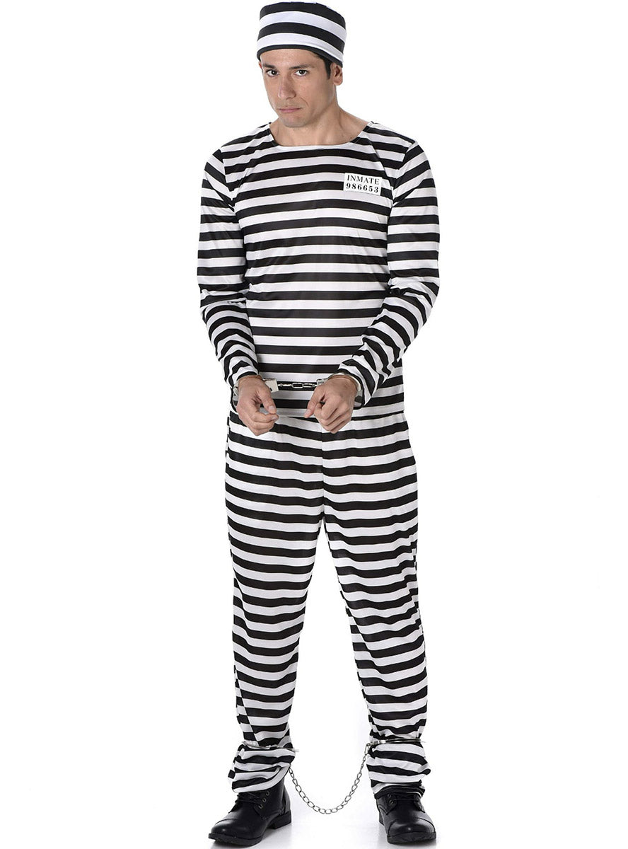 Main image of Busted Convict Mens Striped Prisoner Costume