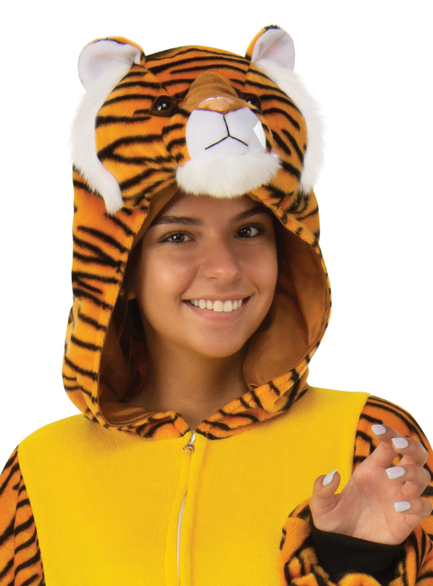 Womens Fury Striped Tiger Animal Onesie Costume - Close Image