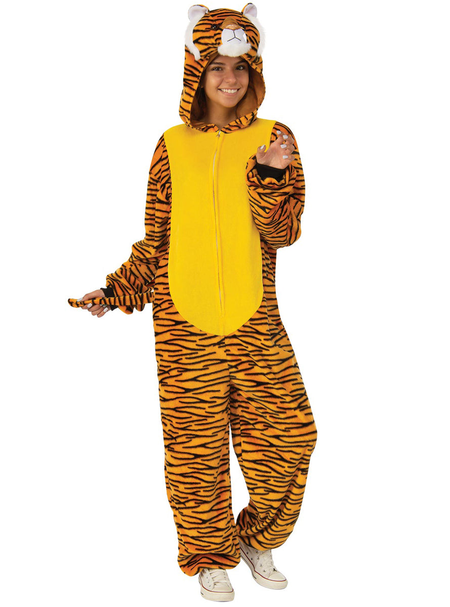 Womens Fury Striped Tiger Animal Onesie Costume - Main Image