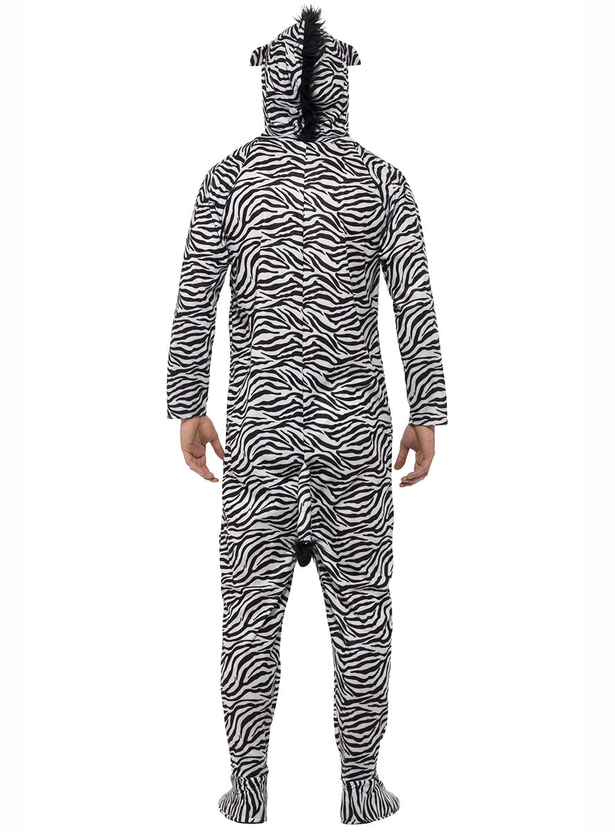 Image of Striped Zebra Mens Animal Onesie Costume - Back View