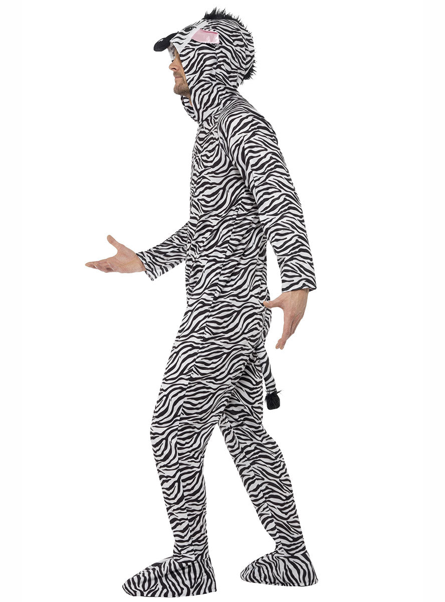 Image of Striped Zebra Mens Animal Onesie Costume - Side View