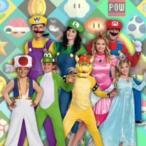 Image of people in Super Mario Brothers costumes