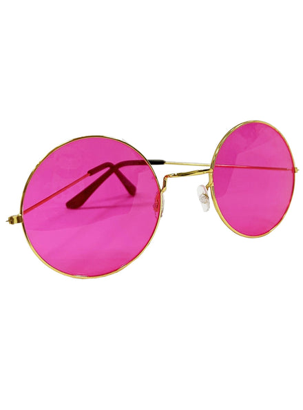 Retro Pink Large Round Hippie Costume Glasses Accessory