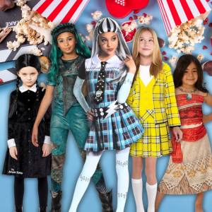 Image of girls in TV and movie character costumes