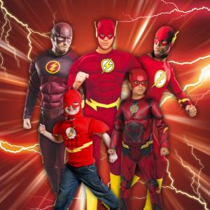 Image of boys and men in The Flash costumes