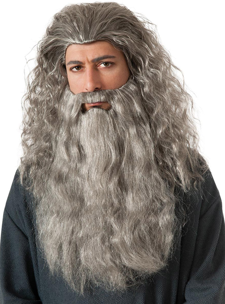 Gandalf Mens Lord of The Rings Grey Wizard Costume Wig And Beard Set - Main Image