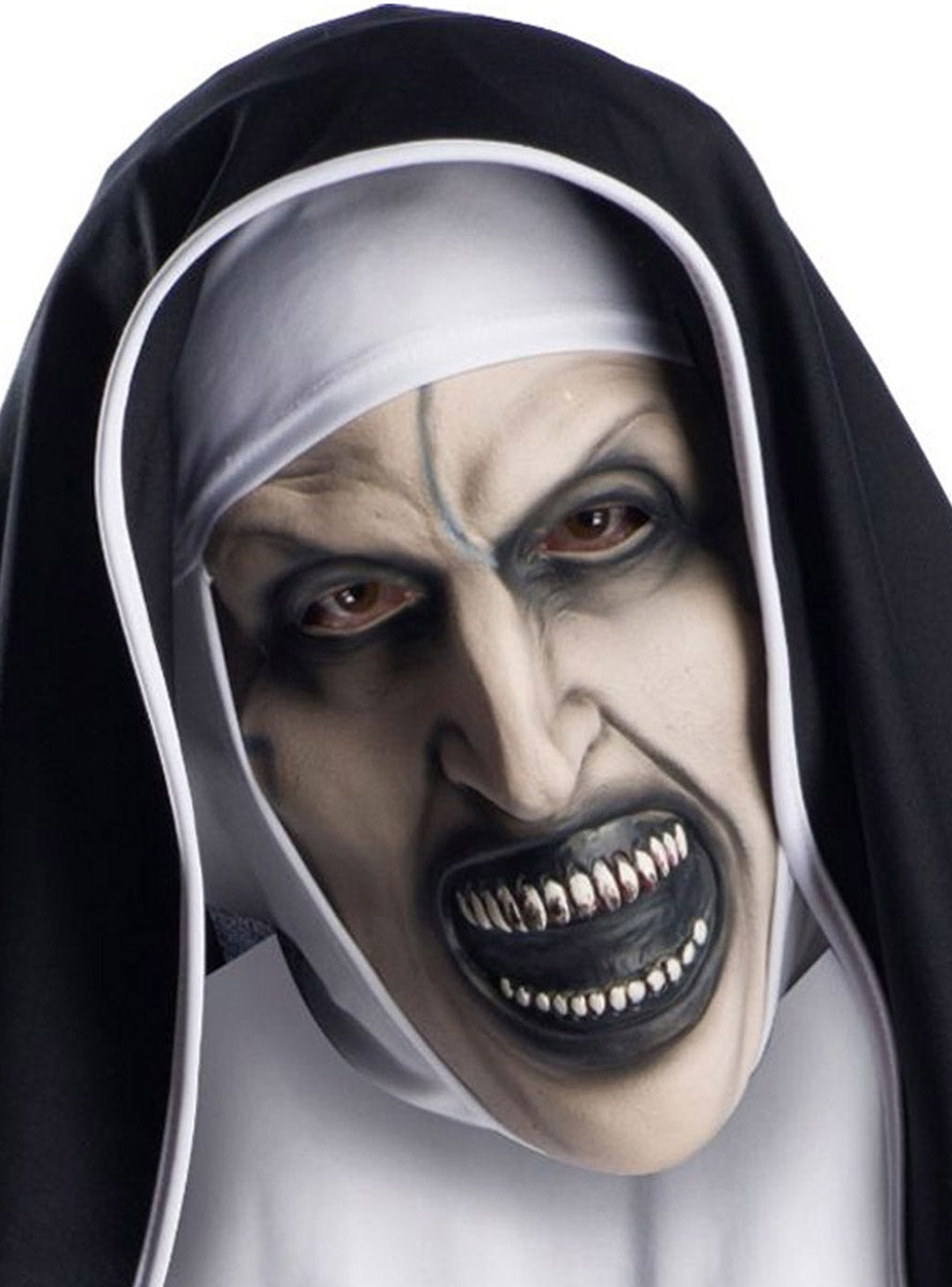 Adults The Nun Latex Halloween Costume Mask With Hood - Close Image