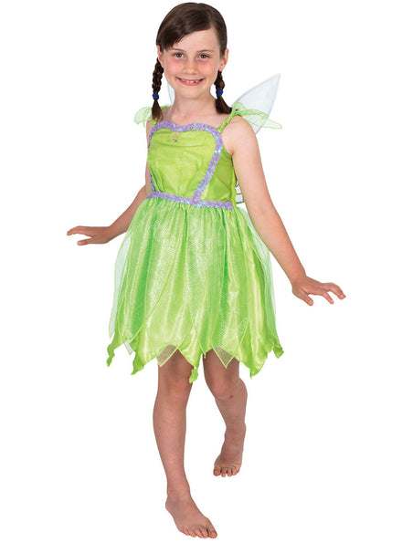 Image of Tinkerbell Girls Deluxe Green Fairy Costume - Front Image