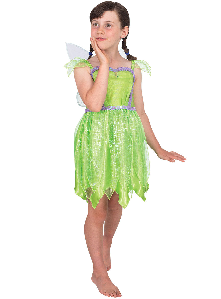 Image of Tinkerbell Girls Deluxe Green Fairy Costume - Alternate Front Image 2