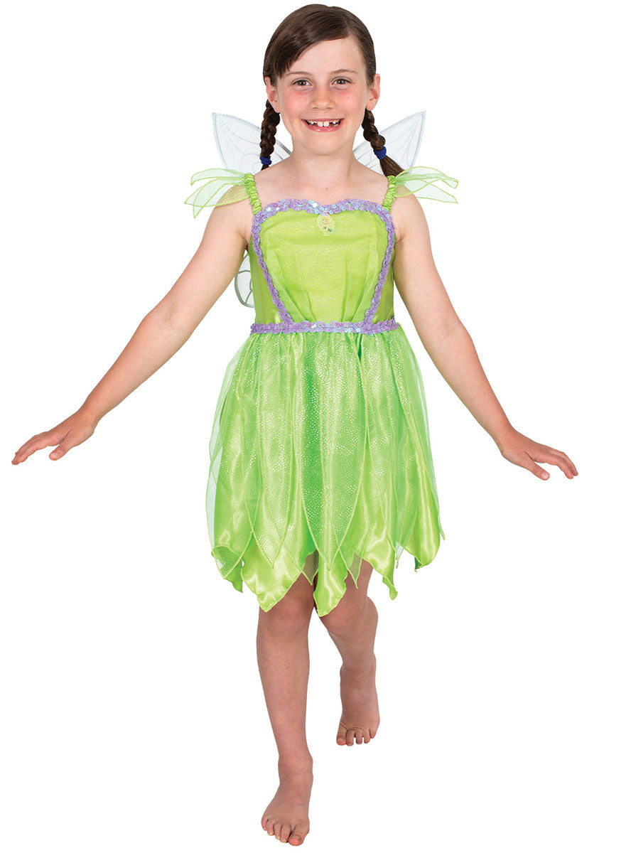 Image of Tinkerbell Girls Deluxe Green Fairy Costume - Alternate Front Image