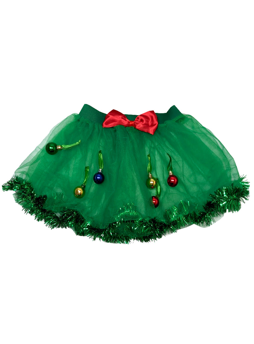 Image of Tinsel Trim Girls Green Christmas Costume Tutu