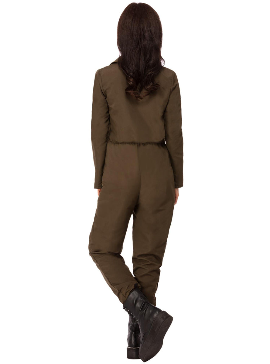 Khaki Top Gun Flight Suit Licensed Womens Costume - Back Image