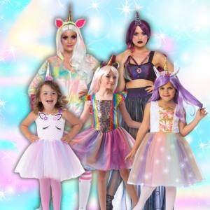 Image of women and girls in unicorn costumes