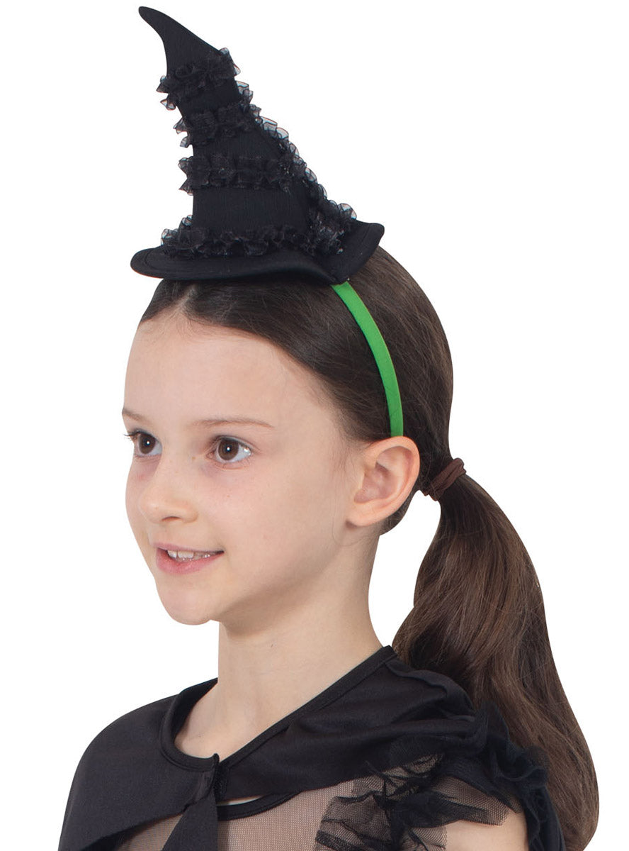 Girls Mini Black Elphaba Wicked Witch Costume Hat - Side Image