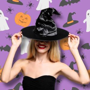 Image of a woman wearing a witch hat