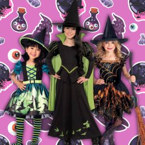 Image of girls wearing witch costumes