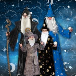 Image of men and boys wearing wizard costumes