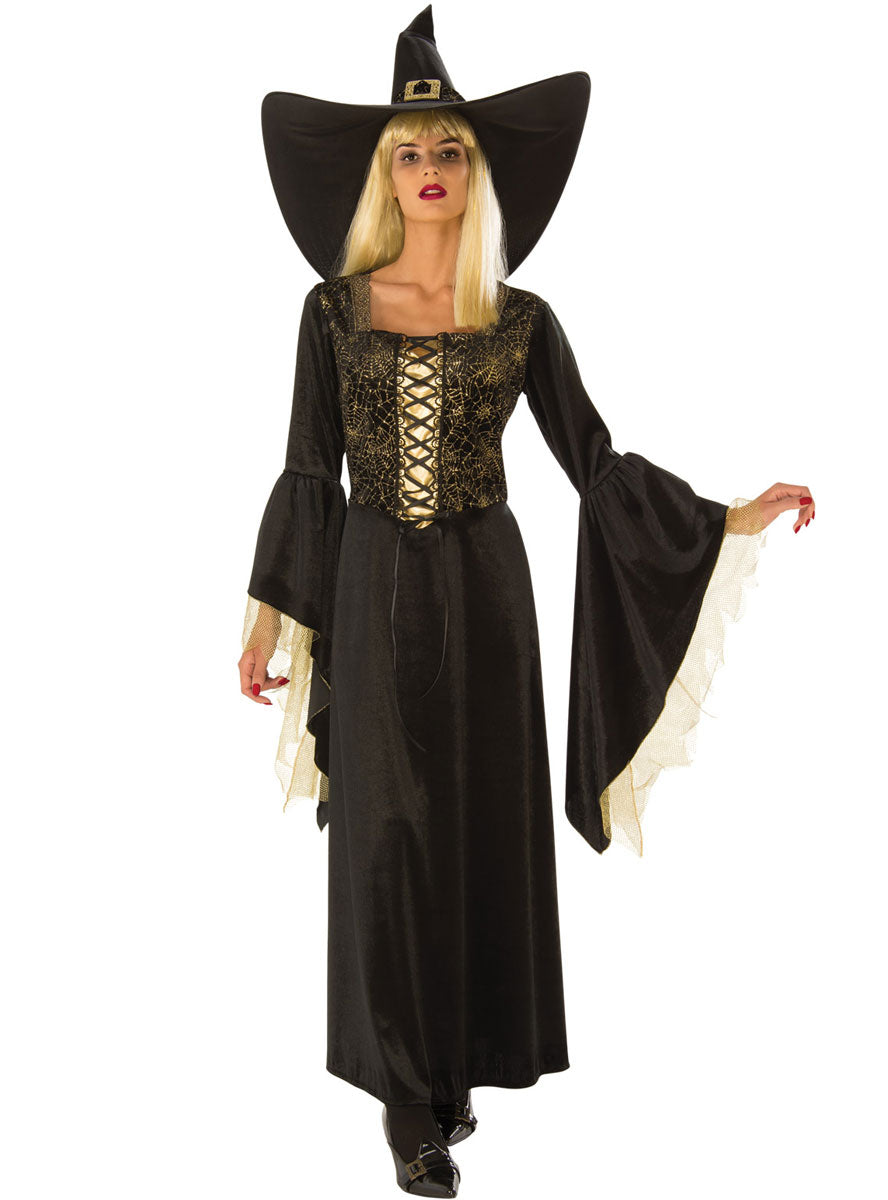 Image of Golden Spiderweb Witch Womens Halloween Costume - Main Image