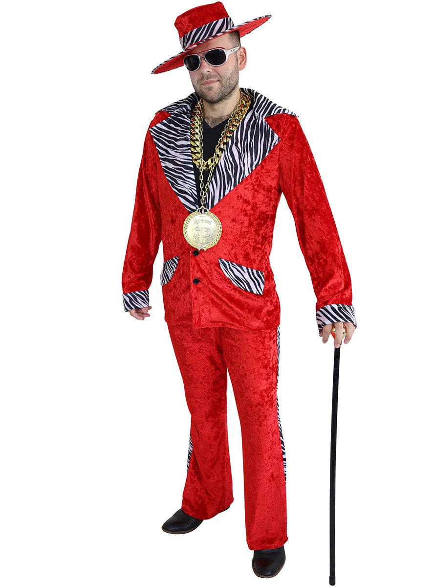 Image of Zebra Print Plus Size Mens Red Pimp Mac Daddy Costume